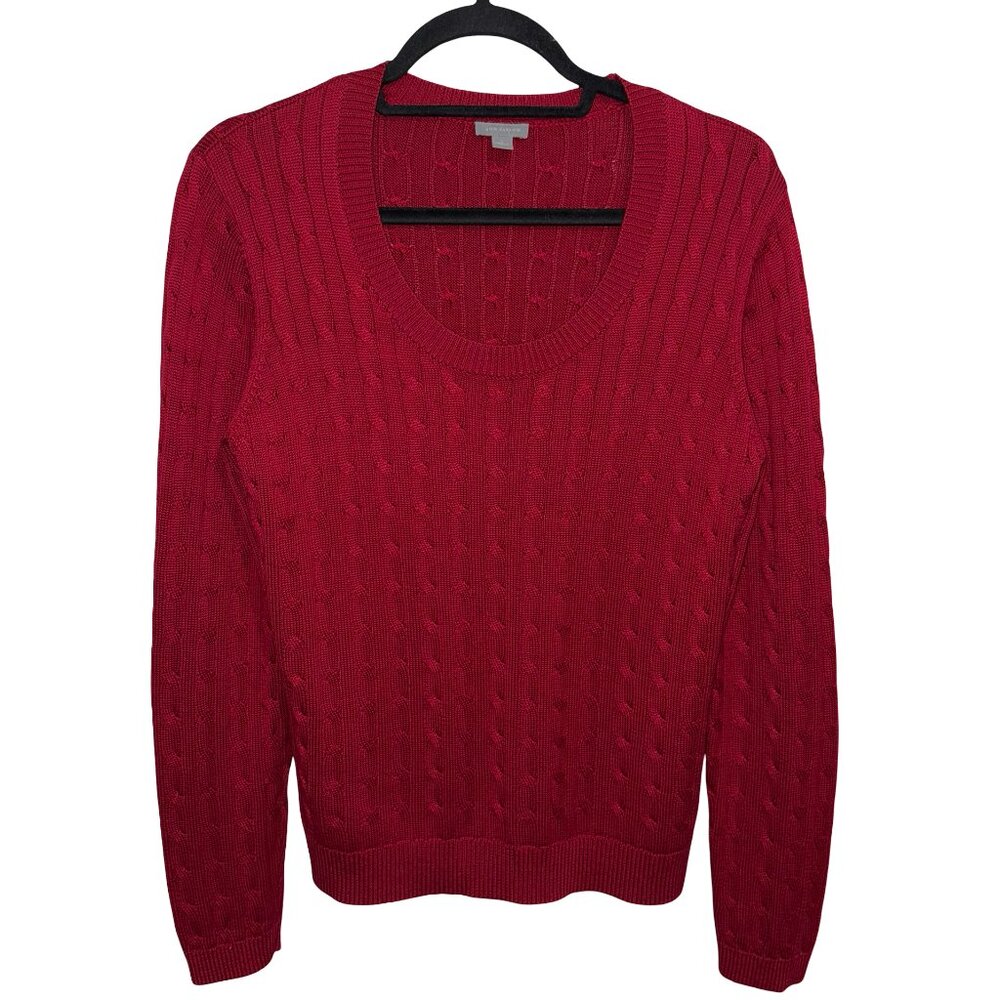 Ann Taylor Silk/Cotton Blend Stretchy Cable Knit Wine Color Sweater  Sz L